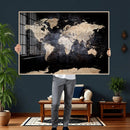 Grunge World Map Wall Art | 3-Panel Large Beige and Brown