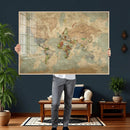 World Map Wall Art Canvas Print, Rustic Map Print, Framed