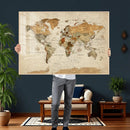 Vintage World Map Canvas Print – Framed Rustic Detailed Map