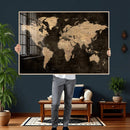 Brown World Map Canvas Print – Modern Travel Map Wall Art,