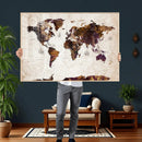 Blue Watercolor World Map Canvas Print – Framed Modern Wall
