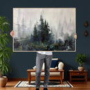 Misty Pine Forest Oil Painting Canvas — Dark Moody Teal Grey by MyGreatCanvas | Canvas Wall Art Prints | Photo Prints & Wall Decor