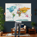 Custom Push Pin Watercolor World Map Canvas Wall Art Print – by MyGreatCanvas | Canvas Wall Art Prints | Photo Prints & Wall Decor
