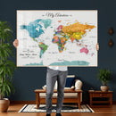 Custom Push Pin Watercolor World Map Canvas Wall Art Print –