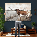 Vintage Texas Cow Wall Art Canvas Print, Rustic Longhorn