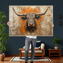 Abstract Cow Longhorn Bull Wall Art Canvas Print - Rustic