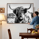 Black and White Scottish Cow Canvas Wall Art Highland Cattle