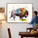 Abstract Buffalo Wall Art, Western Watercolor Bison Canvas