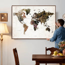 Watercolor World Map Print - Large Wall Art Canvas Print for