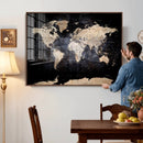 Grunge World Map Wall Art | 3-Panel Large Beige and Brown