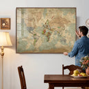 World Map Wall Art Canvas Print, Rustic Map Print, Framed