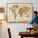 Vintage World Map Canvas Print – Framed Rustic Detailed Map