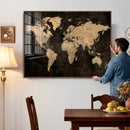 Brown World Map Canvas Print – Modern Travel Map Wall Art,