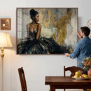 Black Woman Canvas Wall Art — Black Gold Gown Fashion Print by MyGreatCanvas | Canvas Wall Art Prints | Photo Prints & Wall Decor