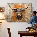 Abstract Cow Longhorn Bull Wall Art Canvas Print - Rustic
