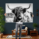 Black and White Scottish Cow Canvas Wall Art Highland Cattle