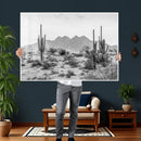 Black White Arizona Desert Canvas Wall Art Cactus Farmhouse