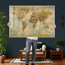 Vintage World Map Wall Art Canvas Print, Detailed World Map
