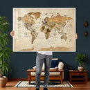 Rustic Vintage World Map Canvas Print – Framed Modern