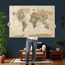 Framed World Map Wall Art for Home and Office Decor