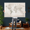 Antique Style World Map Canvas Print - Vintage Detailed