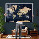 Minimalist World Map Canvas Wall Art - Watercolor Blue and