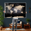 Grunge World Map Wall Art | 3-Panel Large Beige and Brown