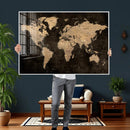 Brown World Map Canvas Print – Modern Travel Map Wall Art,