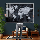 Black World Map Canvas Print – Detailed Map for Couples and