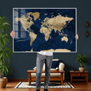 Navy Blue World Map Canvas Print – Detailed Map Minimal Navy