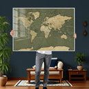 Large World Map Canvas Wall Art Print for Study Room Decor -