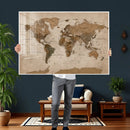 World Map Canvas Wall Art Print, Detailed Global Map Artwork