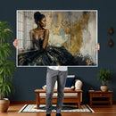 Black Woman Canvas Wall Art — Black Gold Gown Fashion Print by MyGreatCanvas | Canvas Wall Art Prints | Photo Prints & Wall Decor