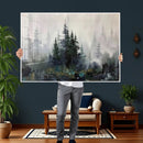 Misty Pine Forest Oil Painting Canvas — Dark Moody Teal Grey by MyGreatCanvas | Canvas Wall Art Prints | Photo Prints & Wall Decor
