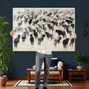 Longhorn Cattle Canvas Wall Art, Black White Stampede Ink by MyGreatCanvas | Canvas Wall Art Prints | Photo Prints & Wall Decor