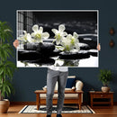 Plumeria Frangipani Black Stone Canvas | White Flower Spa by MyGreatCanvas | Canvas Wall Art Prints | Photo Prints & Wall Decor