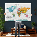 Custom Push Pin Watercolor World Map Canvas Wall Art Print – by MyGreatCanvas | Canvas Wall Art Prints | Photo Prints & Wall Decor