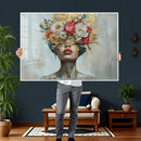 Golden Petal Wall Art Canvas Print - Silhouette Woman Wall