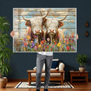 Cute Highland Cow Canvas Wall Art - Rustic Farmhouse Decor