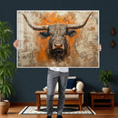 Abstract Cow Longhorn Bull Wall Art Canvas Print - Rustic