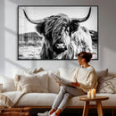 Black and White Scottish Cow Canvas Wall Art Highland Cattle