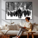Bison Herd in Snow Wall Art Canvas Print | Rustic Western