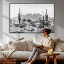 Black White Arizona Desert Canvas Wall Art Cactus Farmhouse