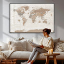 Framed Large World Map Canvas Print for Office Decor by MyGreatCanvas | Canvas Wall Art Prints | Photo Prints & Wall Decor