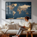 Navy Blue World Map Canvas Print – Framed Travel Map Wall by MyGreatCanvas | Canvas Wall Art Prints | Photo Prints & Wall Decor