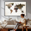 Watercolor World Map Print - Large Wall Art Canvas Print for