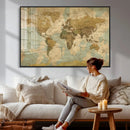Vintage World Map Wall Art Canvas Print, Detailed World Map