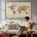 Vintage World Map Canvas Wall Art Print – Framed Modern
