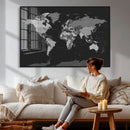 Black World Map Wall Art Canvas Print – Detailed Map of the by MyGreatCanvas | Canvas Wall Art Prints | Photo Prints & Wall Decor
