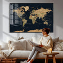 Vintage World Map Canvas on the Dark Background Wall Art